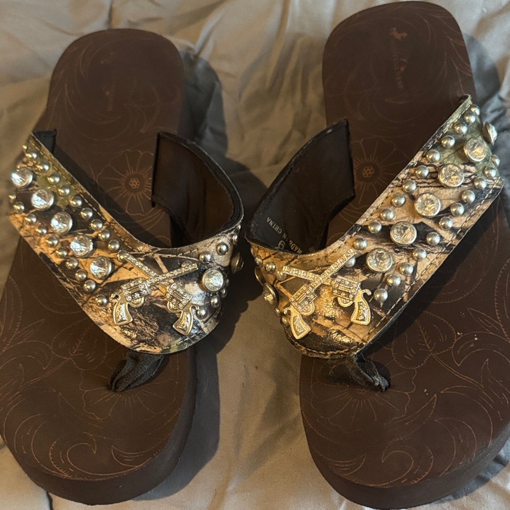 Montana West Brown and Silver Embellished Sandals